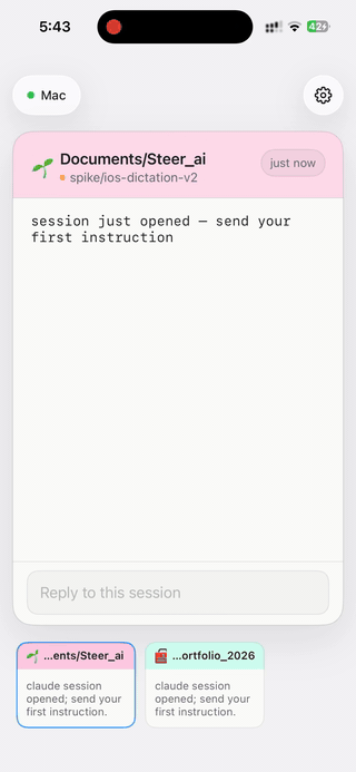 iPhone walkthrough — open a stopped-session card, reply, and watch the inbox quiet down.